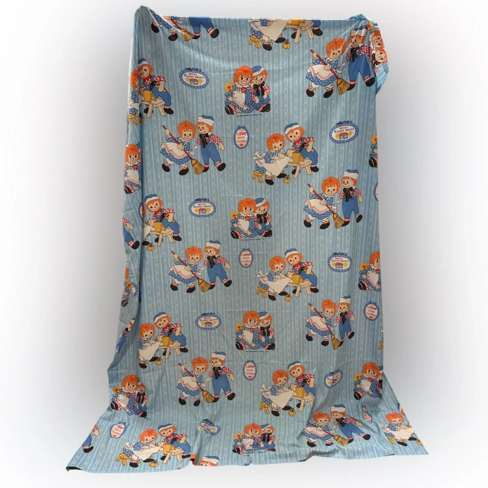 Vintage Bobbs-Merrill Company Raggedy Ann Andy Twin Flat Bed Sheet Blue